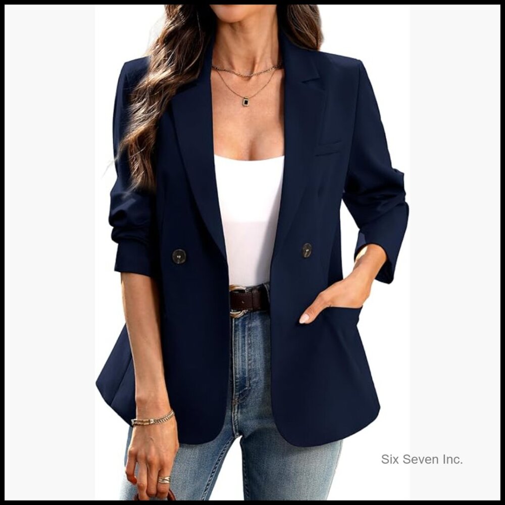 Polyester Blazer with Double-Breasted Design and … - image 1